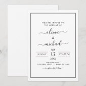 ブラックホワイトの結婚式 現代のタイポグラフィ 招待状 (正面/裏面)