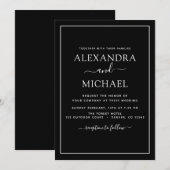 ブラックホワイトの結婚式 現代のタイポグラフィ 招待状 (正面/裏面)