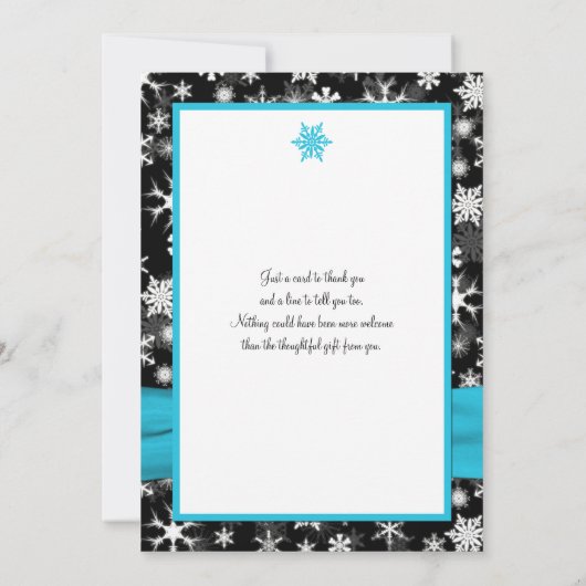 ブラックホワイトアクアスノーフレークサンキューカード – フラット 招待状 (裏面)