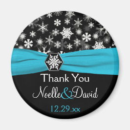 ブラックホワイトアクアスノーフレーク結婚式の引き出物磁石 マグネット