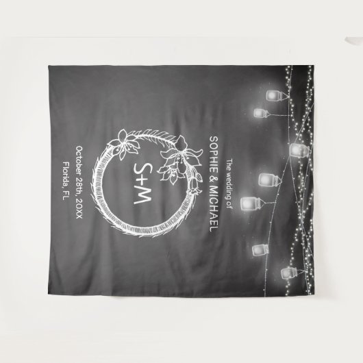 ブラックホワイトウェディングフォトプロップチョークボード背景 タペストリー (正面(横))