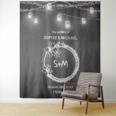ブラックホワイトウェディングフォトプロップチョークボード背景 タペストリー (インサイチュ)