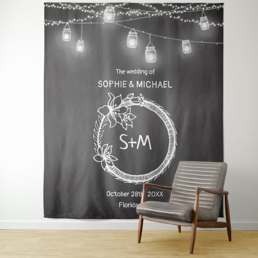 ブラックホワイトウェディングフォトプロップチョークボード背景 タペストリー (インサイチュ)