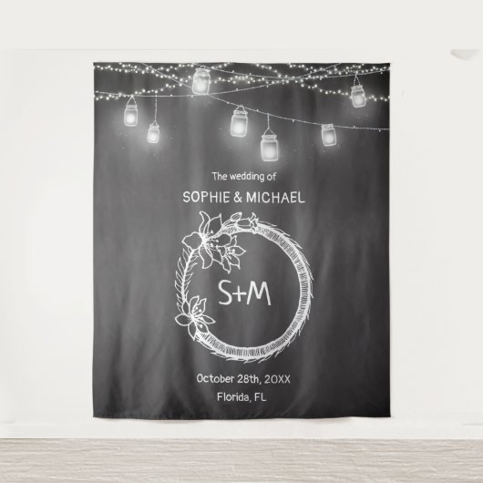 ブラックホワイトウェディングフォトプロップチョークボード背景 タペストリー (正面)