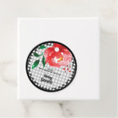 ブラックホワイトギンガムに赤いバラのウェディングシャワー フェイバータグ (インサイチュ)