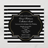 ブラックホワイトクラス&金ゴールドクラスストライプパーティの招待状 招待状 (正面/裏面)