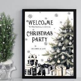ブラックホワイトクリスマスパーティーのウェルカム ポスター