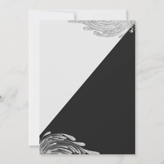 ブラックホワイトシルバーグリッター・マスカレードプロム 招待状 (裏面)