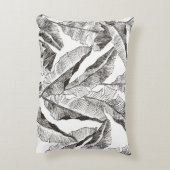 ブラックホワイトジャングル：トロピカルプラントパターン アクセントクッション (裏面(縦))