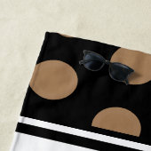 ブラックホワイトストライプスクリプトモノグラム ブラウンポルカドット ビーチタオル (インサイチュ)