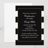 ブラックホワイトストライプ ゴールド コンフィルメーション インビテーション (正面/裏面)