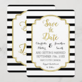 ブラックホワイトストライプ ゴールド 結婚式 Save the Date セーブザデート (正面/裏面)