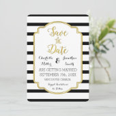 ブラックホワイトストライプ ゴールド 結婚式 Save the Date セーブザデート (スタンド正面)