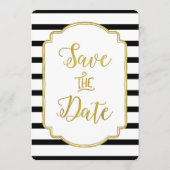 ブラックホワイトストライプ ゴールド 結婚式 Save the Date セーブザデート (裏面)
