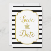 ブラックホワイトストライプ ゴールド 結婚式 Save the Date セーブザデート (裏面)