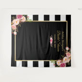 ブラックホワイトストライプ フローラル ブライダルシャワー バックドロップ タペストリー (正面(横))