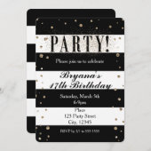 ブラックホワイトストライプ 偽のグリッター パーティー招待状 招待状 (正面/裏面)