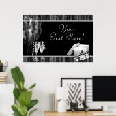 ブラックホワイトスパークルシャンパンパーティーバナー ポスター (ホームオフィス)