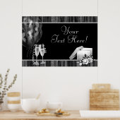 ブラックホワイトスパークルシャンパンパーティーバナー ポスター (キッチン)