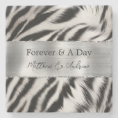 ブラックホワイトゼブラのウェディング ストーンコースター (正面)