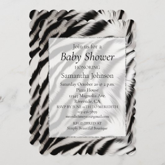 ブラックホワイトゼブラアニマルプリントサファリ 招待状 (正面/裏面)