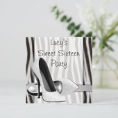 ブラックホワイトゼブラハイヒールシューズ スウィート16パーティー 招待状 (スタンド正面)