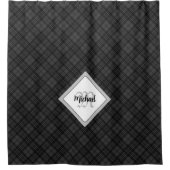 ブラックホワイトタータン クリスマスパターン モノグラム シャワーカーテン (正面)