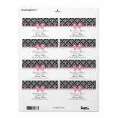 ブラックホワイトダマスク水ラベルピンク弓 ラベル (フルシート)