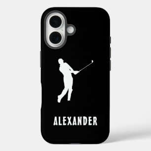 ブラックホワイトネーム男性ゴルファー ゴルフプレーヤー ゴルフィング ゴルファー iPhone 16ケース