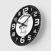 ブラックホワイトハートファミリー名 ラウンド壁時計 (傾斜)