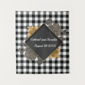 ブラックホワイトバッファローチェック ローズフレーム ウェディングテープ タペストリー (正面)