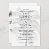 ブラックホワイトパームツリーエレガントウェディングリハーサル 招待状 (正面/裏面)