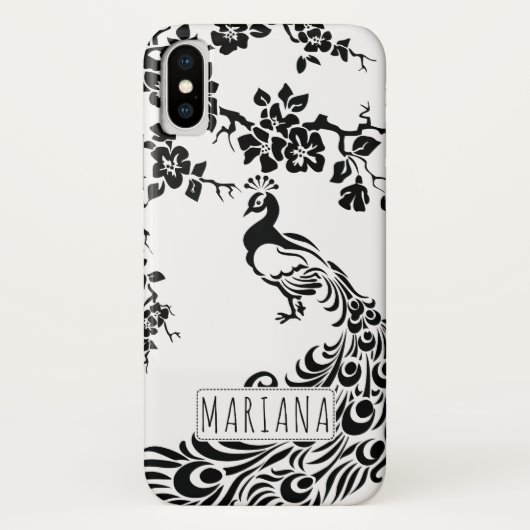 ブラックホワイトピーコック&さくらんぼの花アールヌーボー Case-Mate iPhoneケース (裏面)