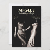 ブラックホワイトファッションシルクドレスグラマーエステティック 招待状 (正面)