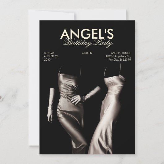 ブラックホワイトファッションシルクドレスグラマーエステティック 招待状