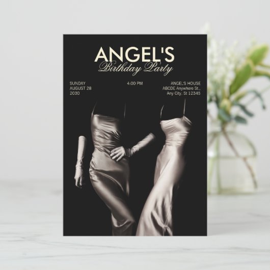 ブラックホワイトファッションシルクドレスグラマーエステティック 招待状 (スタンド正面)