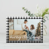 ブラックホワイトファームハウスプレイド写真 メリークリスマス シーズンカード (スタンド正面)