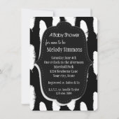 ブラックホワイトフェザーズベイビーシャワー 招待状 (裏面)