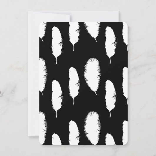 ブラックホワイトフェザーズベイビーシャワー 招待状 (正面)