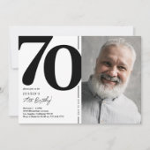 ブラックホワイトフォト70歳の誕生日パーティー 招待状 (正面)