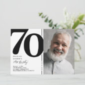 ブラックホワイトフォト70歳の誕生日パーティー 招待状 (スタンド正面)