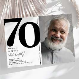 ブラックホワイトフォト70歳の誕生日パーティー 招待状