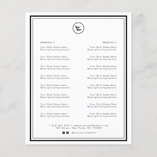 ブラックホワイトフレームボーダーレストランカフェテイクアウト チラシ (裏面)