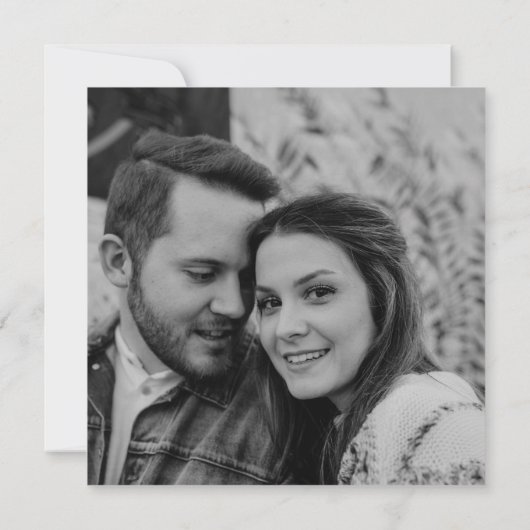 ブラックホワイトフローラル写真私たちの日付を保存 招待状 (裏面)