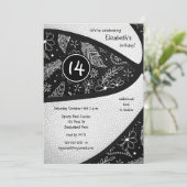 ブラックホワイトボホーバスケットボール女子スポーツパーティー 招待状 (スタンド正面)