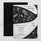 ブラックホワイトボホーバスケットボール女子スポーツパーティー 招待状 (正面/裏面)