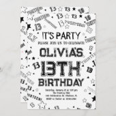ブラックホワイトボーイ ナンバーワン 13歳の誕生日パーティー 招待状 (正面/裏面)