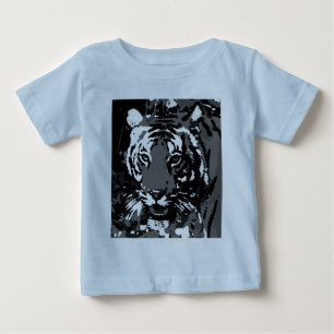 ブラックホワイトポップアートタイガー ベビーTシャツ