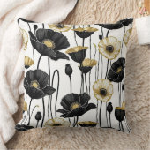ブラックホワイトポピーと金ゴールドポピー クッション (ブランケット)