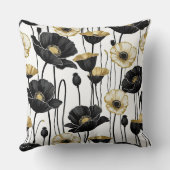 ブラックホワイトポピーと金ゴールドポピー クッション (裏面)